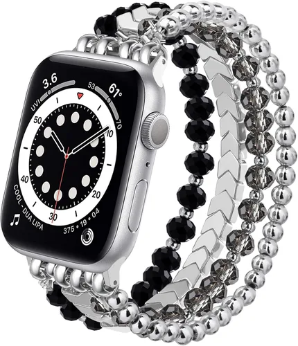 Vista 28 de MOFREE - Pulsera de cuentas compatible con Apple Watch Band de 1.496 in/1.575 in/1.614 in/1.65 in (38, 40, 41 y 42 mm) Series Negro/Oro