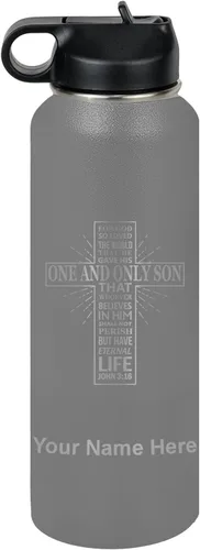 Vista 33 de LaserGram Botella de agua personalizada, versículo bíblico John 3-16, acero inoxidable de doble pared aislada al vacío con popote superior, regalo
