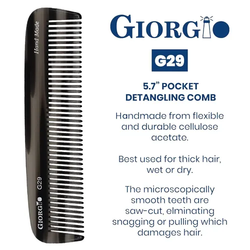 Vista 2 de Giorgio G29 - Peine de bolsillo de dientes finos Grahpite negro para hombres, peine alisador para el cuidado diario del cabello, bigote y barba