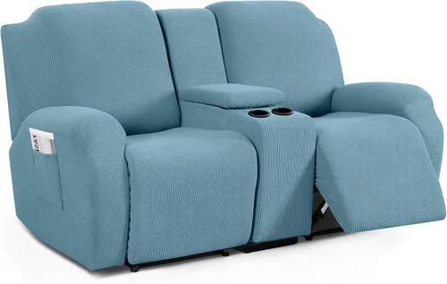 Vista 17 de TAOCOCO Funda reclinable para sofá biplaza con consola central, funda elástica para sofá reclinable de 2 asientos, fundas de sofá reclinable de Beige