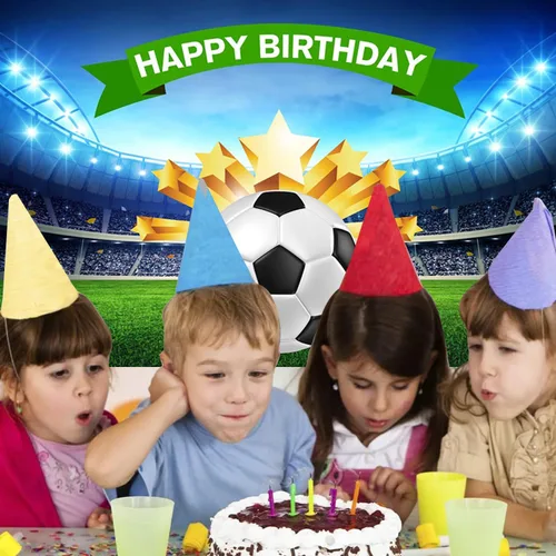 Vista 4 de Telón de fondo de fútbol de 5 x 4 pies para fotografía, campo de fútbol de fútbol, fondo para decoración de fiesta de cumpleaños, sesión de fotos