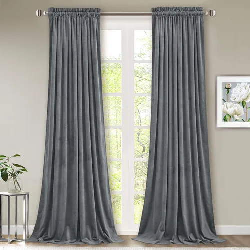 Vista 77 de StangH Cortinas de terciopelo rojo de 42 x 84 pulgadas de lujo, con aislamiento térmico, divisores de habitación, decoración navideña del hogar