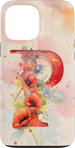 Vista 23 de iPhone 16 Beautiful Poppy Flowers Initial Letter P Monogram Watercolor Case