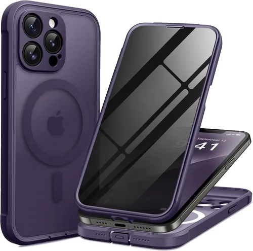 Vista 25 de BERFY Funda para iPhone 17 Pro Max, compatible con MagSafe, protector de pantalla de vidrio integrado, protección de cámara, funda de cuerpo
