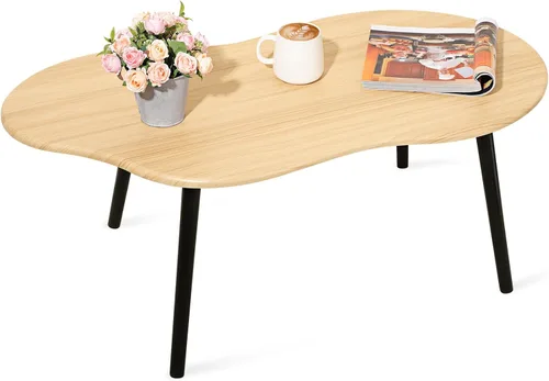 Vista 15 de Mesa de centro pequeña, mesa de centro de nube negra para espacios pequeños, mesa central moderna única e irregular con patas de madera, mesa