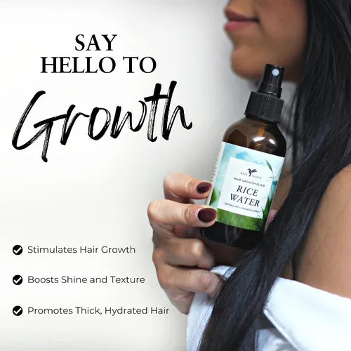 Vista 2 de Baja Basics, Agua de arroz para el crecimiento del cabello, grueso, fuerza, brillo, acondicionador sin enjuague para cuero cabelludo, hidratante