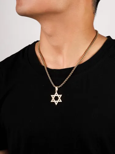 Vista 7 de HAQUIL Stainless Steel Hexagram Six Pointed Star Pendant Necklace, Box Chain, Jewish Israel Jewelry Gift for Men and Women