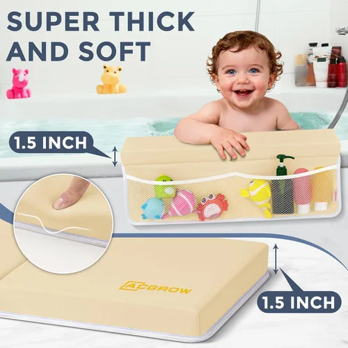 Vista 3 de Bath Kneeler and Elbow Rest Pad Set, 1.5” Thick Bathtub Kneeling Mat Cozy Memory Foam, Non-Slip 6 Suction Cups and 4 Toys Organizer Pockets