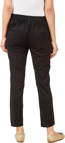 Vista 3 de ladyline Pantalones rectos elásticos de algodón para mujer, cierre elástico, un bolsillo Negro