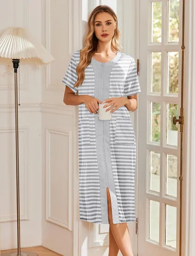 Vista 3 de Ekouaer - Vestido de entrecasa largo, con cremallera frontal, para mujer
