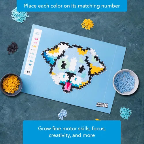 Vista 4 de PLUS PLUS Puzzle By Number, Puppy - Juego de bloques de construcción de 500 piezas Kit de arte Pixel para niños, bloques de hashtag entrelazados