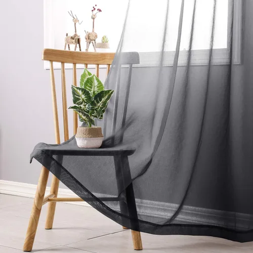 Vista 2 de DWCN Cortinas Transparentes Ombré - Cortinas de Lino Sintético con Gradiente Semi Voile con Ojales en la Parte Superior para Dormitorio y Sala
