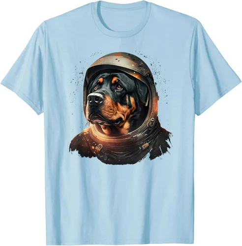 Vista 102 de Divertida camiseta Rottweiler con diseño de astronauta rottweiler en galaxia espacial, Negro