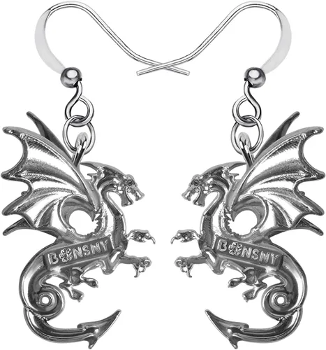 Vista 5 de Aretes de dragón de fantasía de dinosaurio de aleación esmaltada, colgantes únicos, joyería de animales para mujeres, regalos de dragones