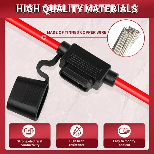 Vista 4 de Portafusibles en línea 12V, paquete de 2, portafusibles de hoja impermeable de 8 AWG de 11.8 pulgadas, portafusibles en línea 12V con 2 fusibles