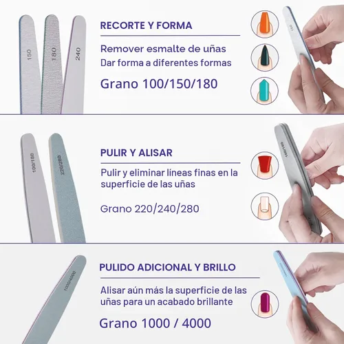 Vista 3 de Juego de lima de uñas y pulidor, set de 6 piezas, kit profesional de lima de uñas para uñas acrílicas y naturales, granos
