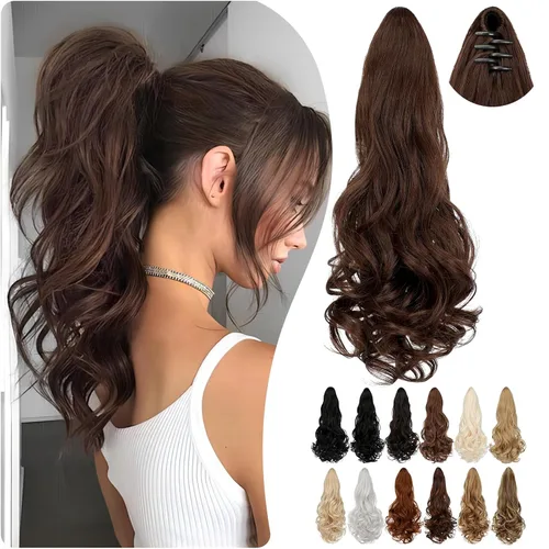 Vista 26 de Extensión de cola de caballo de 18 pulgadas, 20 pulgadas, larga, rizada, ondulada, recta, con clip, de aspecto natural, extensión de cabello