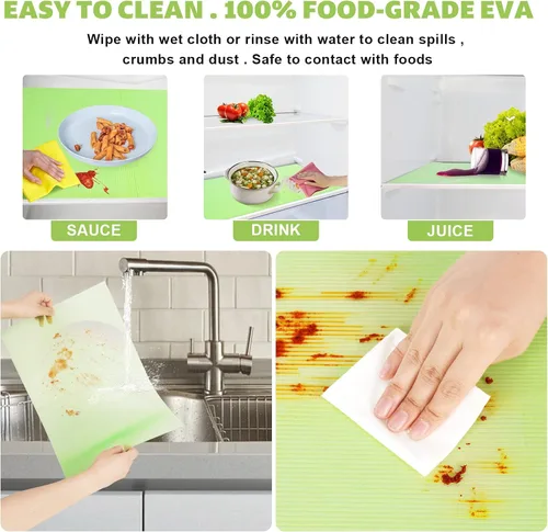 Vista 4 de Shinywear - 16 revestimientos para estantes lavables para refrigerador, antideslizantes, tapetes para estantes de vidrio, forros para refrigerador