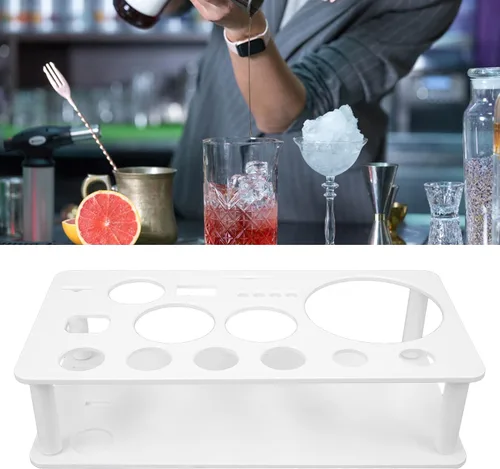 Vista 6 de Kit de barman con soporte, desmontable que ahorra espacio, sin olor, multiusos, de plástico, soporte para herramientas de barman, coctelera, juego