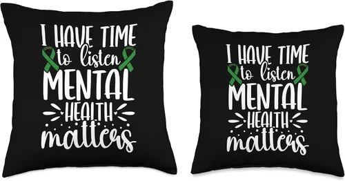 Vista 3 de Mental Health Awareness I Have Time To Listen Green Ribbon Throw Pillow
