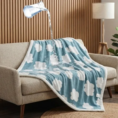 Vista 4 de Manta impermeable para mascotas, funda de cama para perro, sofá, elegante manta de jacquard para mascotas, para cachorros, gatos, lavable, Nube azul
