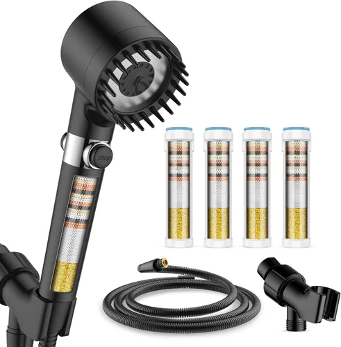 Vista 13 de Filtered Shower Head with Handheld with 4PCS Filters, High Pressure 4 Spray Modes Shower heads with Filter, IronDrops Water Softener Filter for Hard