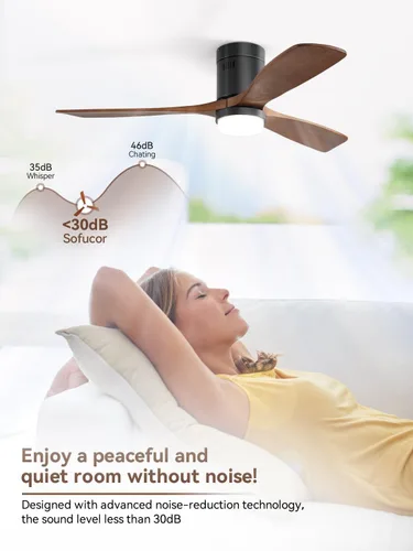 Vista 4 de Sofucor Ventilador de techo de 52 pulgadas con luces y control remoto, ventilador de techo de madera de perfil bajo de montaje al ras