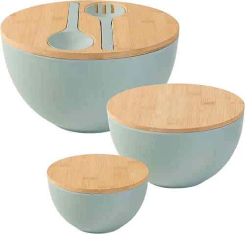 Vista 13 de ECOWAY Juego de 3 cuencos de ensalada con tapas de bambú, juego de tazones de mezcla, cuencos anidables para almacenamiento de ahorro de espacio 3