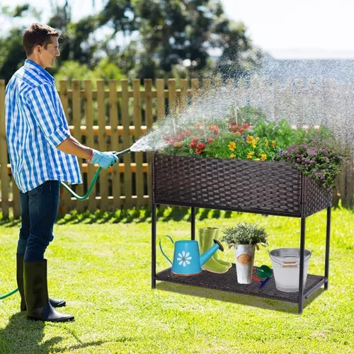 Vista 7 de WONDER GARDEN Jardinera elevada para jardín, camas elevadas de jardín al aire libre con patas y estante de almacenamiento para verduras, flores