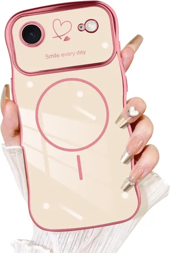Vista 14 de Fiyart - Funda diseñada para iPhone 16 Pro, marco de onda lindo con forma rizada, corazones de amor chapados para mujeres y niñas, protección