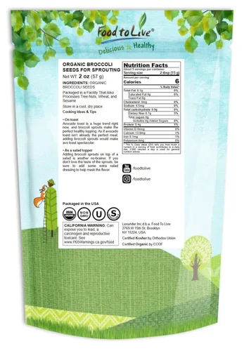 Vista 2 de Food to Live Semillas orgánicas de brócoli para germinar, 2 onzas – sin OGM, veganas, kosher, alimento sirt, a granel. Ricas en sulforafano