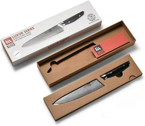 Vista 7 de Klaus Meyer Luxor - Cuchillo de chef de 8 pulgadas, cuchillo de cocina de damasco, cuchillo de chef japonés VG10 de acero inoxidable de alto carbono