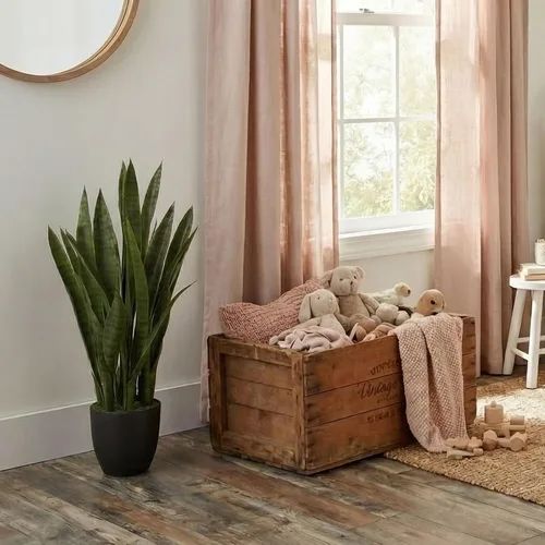 Vista 7 de Nearly Natural, Green 4855 35 pulgadas. Sansevieria con maceta negra