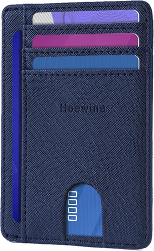 Vista 8 de Hoewina Cartera delgada para hombre, bolsillo frontal minimalista con bloqueo RFID, billetera de cuero delgada para tarjetas de viaje, regalos