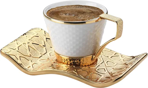 Vista 2 de DEMMEX Juego de tazas de café y café expreso bosnio griego turco para 6 – 18 piezas, tazas demitasse de porcelana (2.6 onzas/2.7 fl oz) con soportes