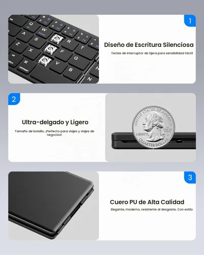 Vista 7 de Samsers Teclado Bluetooth plegable, teclado inalámbrico portátil con soporte de soporte, recargable de tamaño completo ultra delgado plegable