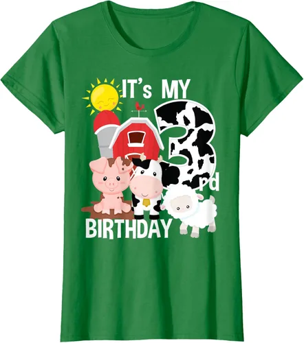 Vista 32 de Camiseta con diseño de animales de granja con texto en inglés "It's My 3rd Birthday" Negro