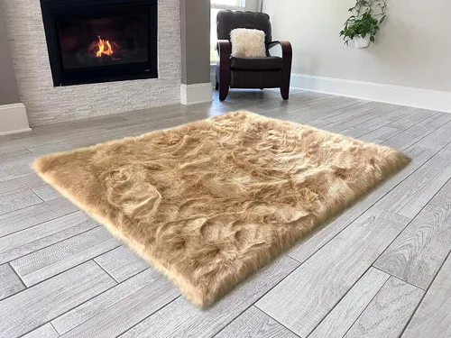 Vista 6 de LAMBZY Elegante y sofisticada alfombra rectangular de piel de oveja (beige, 2 x 3 pies)