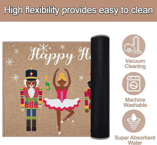 Vista 4 de Drydiet Tapete de Navidad con cascanueces afroamericanos, tapete antideslizante para puerta de bienvenida, feliz día festivo, entrada exterior
