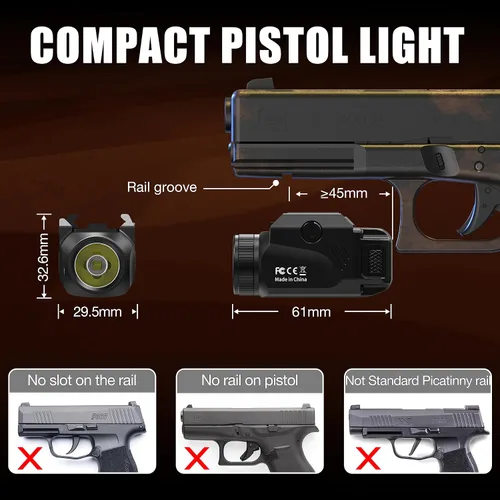 Vista 2 de CRONHAWK Linterna táctica compacta de 600 lúmenes con riel ajustable con estroboscópico para pistolas se adapta a Picatinny MIL-STD-1913