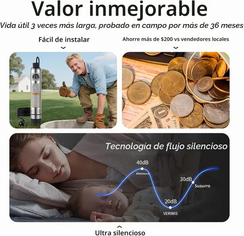 Vista 6 de Bomba de Tanque Séptico Sumergible de 4" para Efluente de Cisterna de Pozo Profundo con Succión Inferior Resistente a Obstrucciones Cable UL de 33