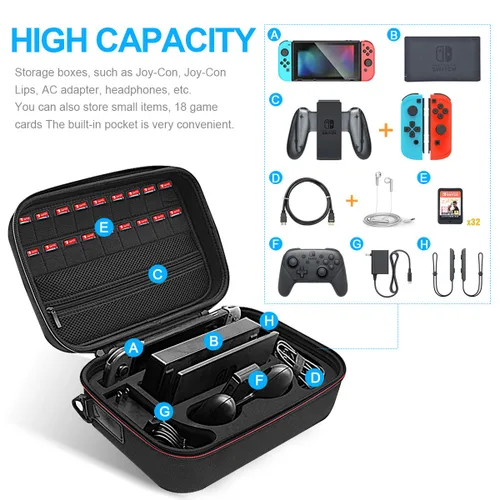 Vista 3 de Large Carrying Storage Case for Nintendo Switch, Portable Travel Hard Shell Messenger Bag for Switch Console, Pro Controller, Switch Dock, Soft