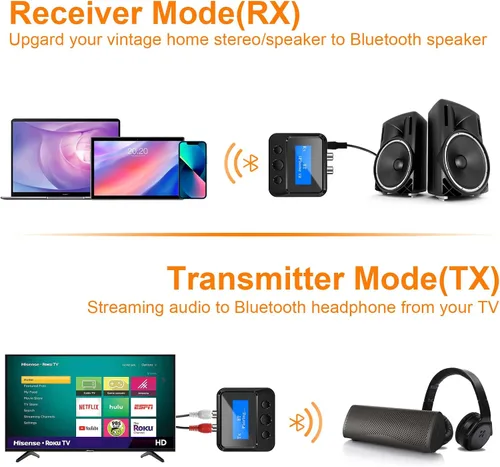 Vista 2 de Transmisor y receptor Bluetooth para TV, adaptador de audio para sistema estéreo doméstico con RCA, AUX de 3.5mm y pantalla, transmisor Bluetooth