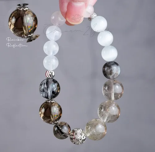 Vista 191 de Precious Gemstone Natural Crystal Healing Bracelet, Rutilated Quartz, Moonstone, Quartz Handmade Original Design Bracelet