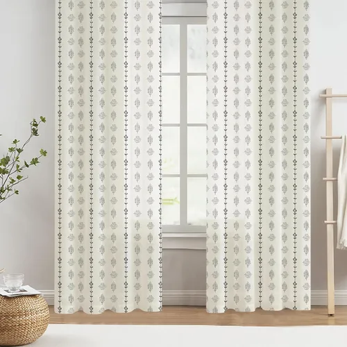 Vista 29 de ENJOYBRIDAL - Cortinas azules florales de 63 pulgadas, juego de 2 paneles, cortinas semi transparentes, cortinas cortas para sala de estar, bolsillo