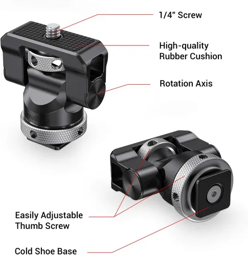 Vista 6 de SmallRig Soporte de montaje para monitor de campo con zapata fría y tornillo de 1/4 pulgadas para monitor de 5 pulgadas y 7 pulgadas, con giro
