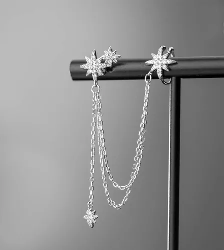 Vista 2 de SLUYNZ - Aretes de plata de ley 925 con diseño de estrella para mujeres adolescentes niñas aretes de estrella
