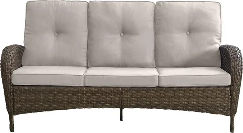 Vista 20 de Sofá de lujo para patio, sofá de mimbre para exteriores con cojines sonrientes de 6 pulgadas, respaldo alto, resistente, cómodo, mimbre marrón