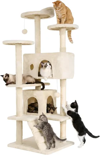 Vista 17 de FDW Torre de árbol para gatos de 54 pulgadas Ceniciento Centro de Ashy