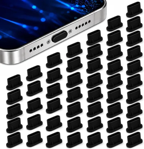 Vista 9 de Tapones antipolvo USB C, paquete de 10 con cepillo de limpieza, cubiertas Negro